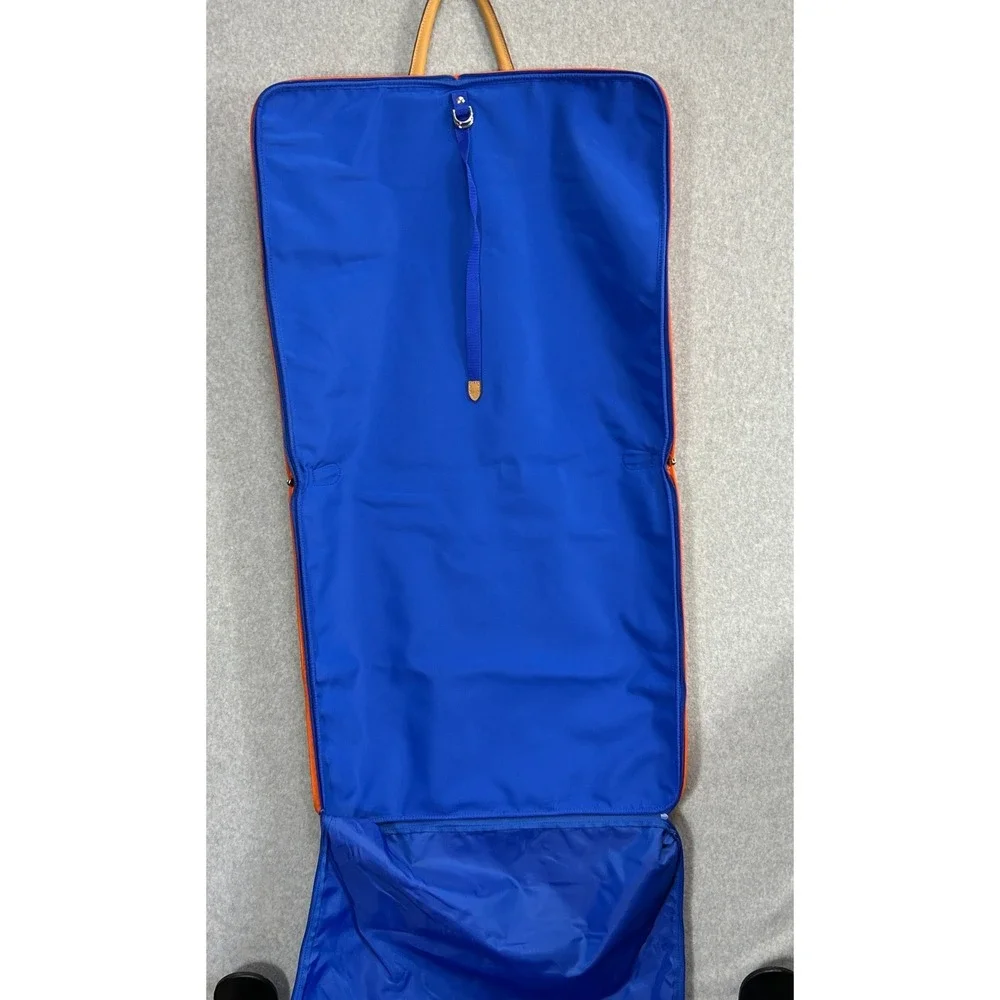 Mulholland Garment Bag Blue Orange Leather Trim Travel Suit Carrier Unisex OS‎